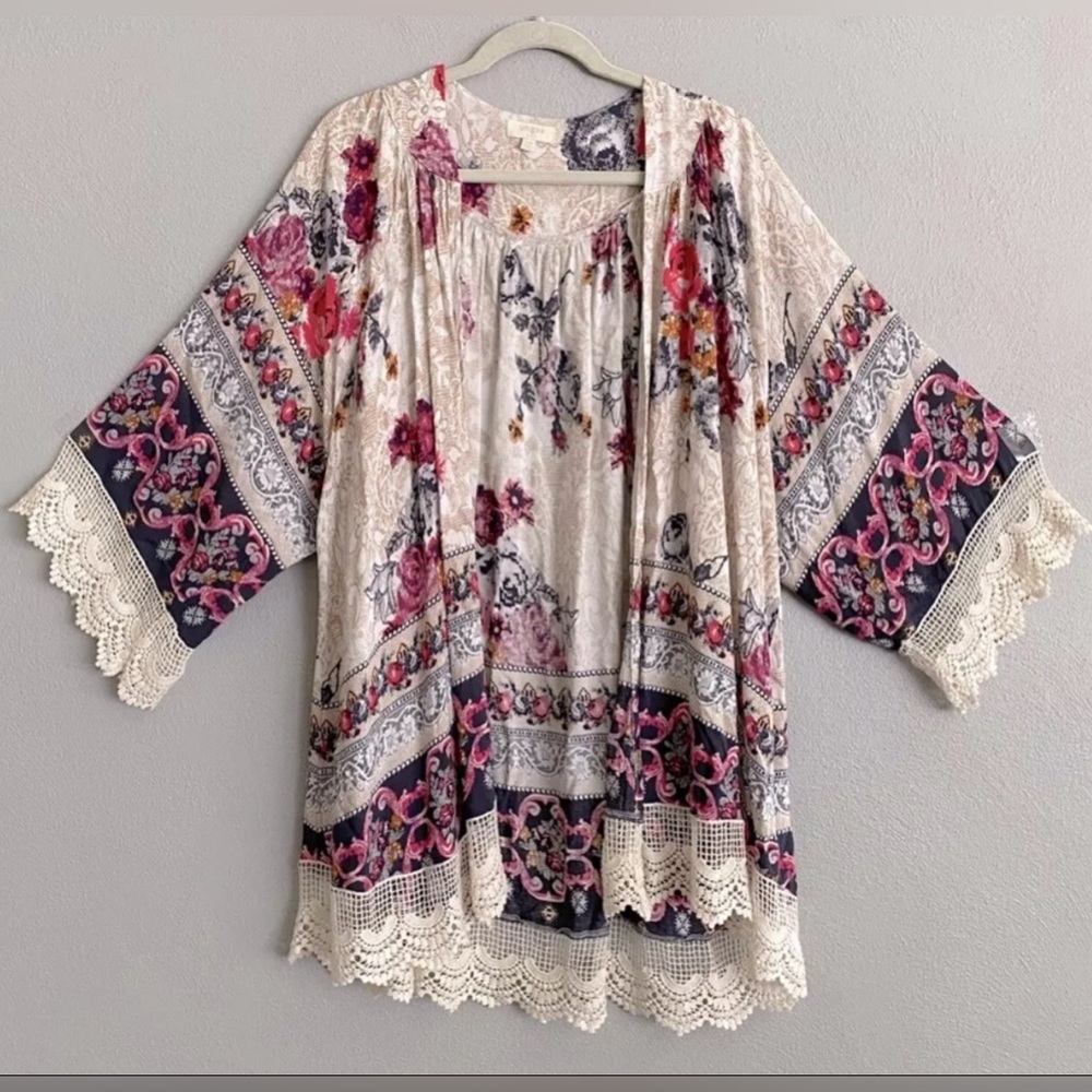 Umgee Kimono Small Medium Floral Mixed Print Multicolor Open Front Duster